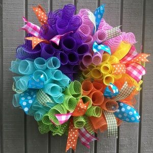 Rainbow Deco Mesh Wreath